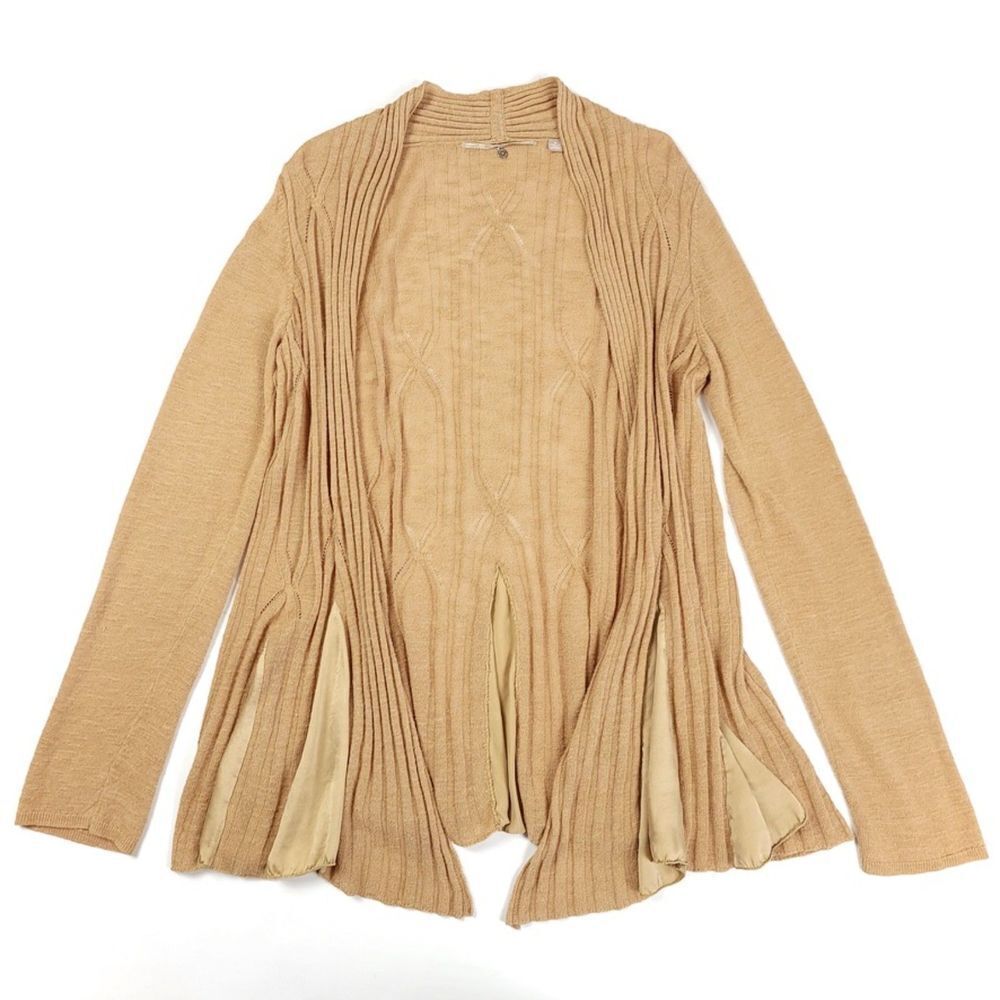 ANTHROPOLOGIE Knitted and Knotted Silk Ramie Waterfall Cardigan Sweater Medium